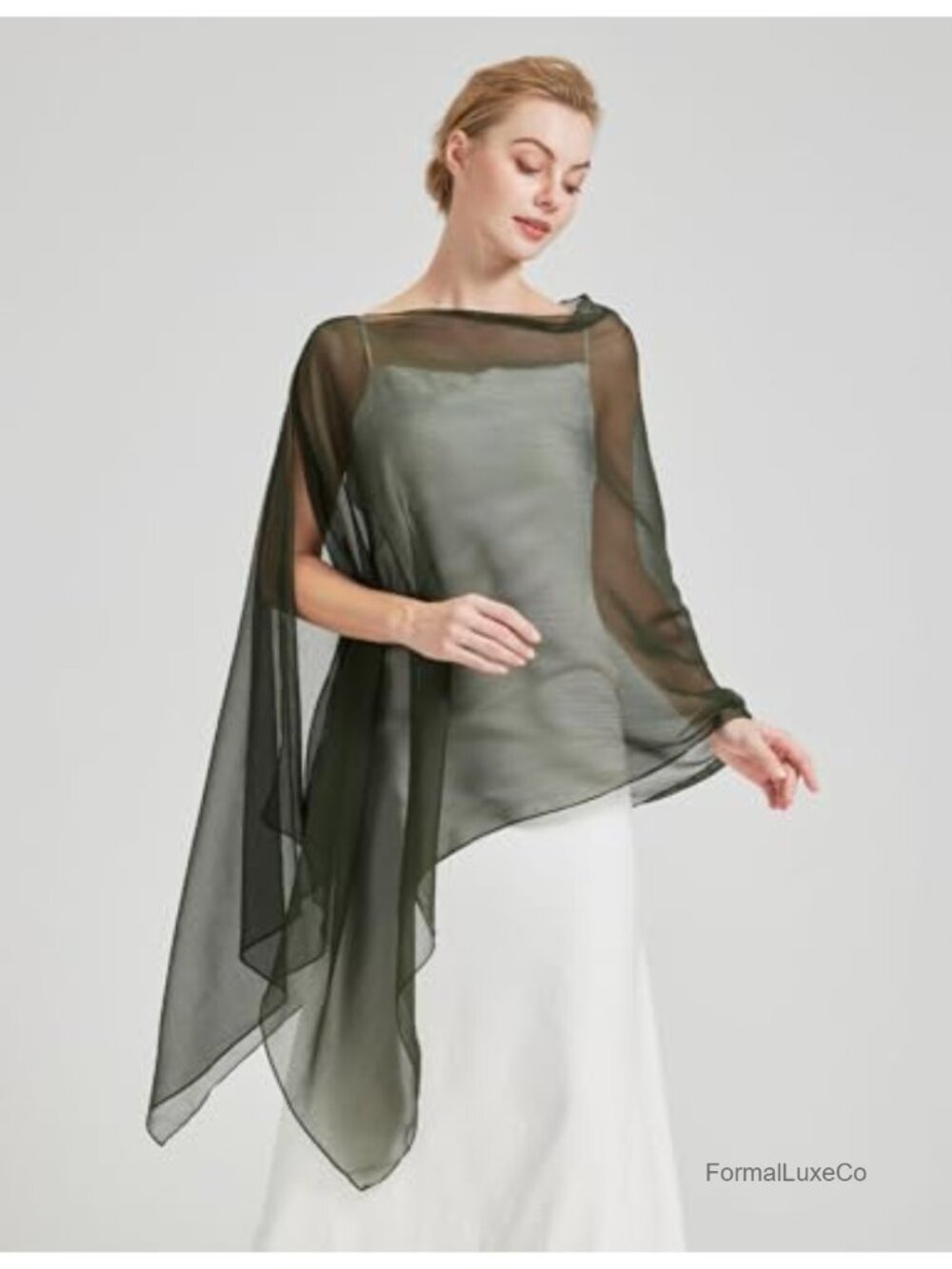 Sheer Bridal Shawl green not black can wear many -Cape-let Scarf - Picture 4 of 6